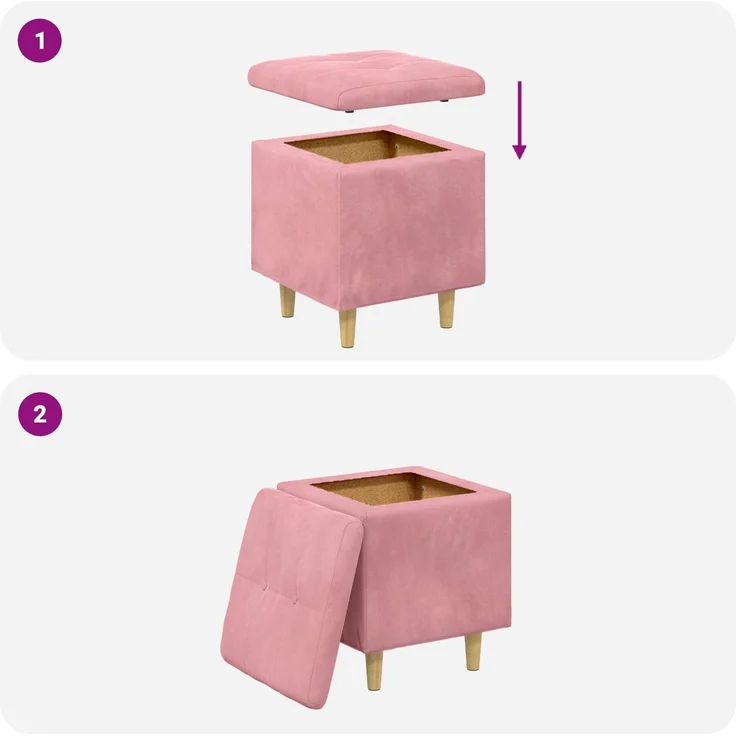 vidaXL Ottoman mit Stauraum Rosa 40 x 40 x 45 cm Samt 876813 – Bild 9