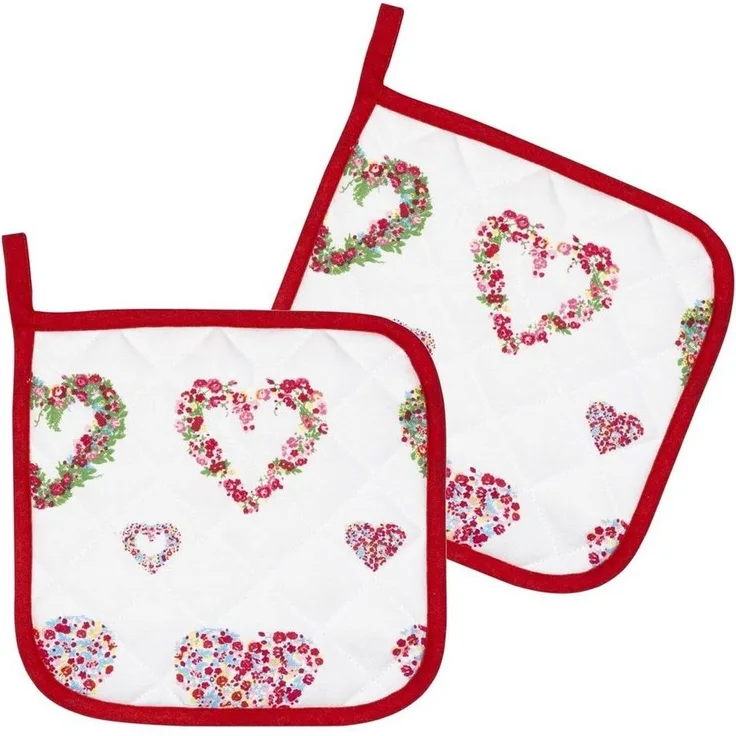 Kracht Topflappen Blumenherzen, (Set, 2-tlg, Set), 2er Set Topflappen, wattiert, ca. 22x22 cm