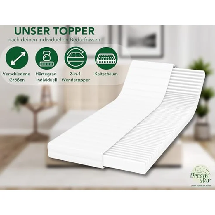 DREAMSTAR Easy Flex, ergonomischer Matratzentopper mit Kaltschaumkern, Härtegrad 3 und 4, Öko-TEX®, 10 cm hoch, 90 x 200 cm, atmungsaktiver Mikrofaserbezug – Bild 2