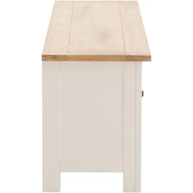 Rustikales TV-Lowboard Capera aus Massivholz Pinie 180 cm weiß braun mit Schiebetüren und Schubkästen - massivum – Bild 6