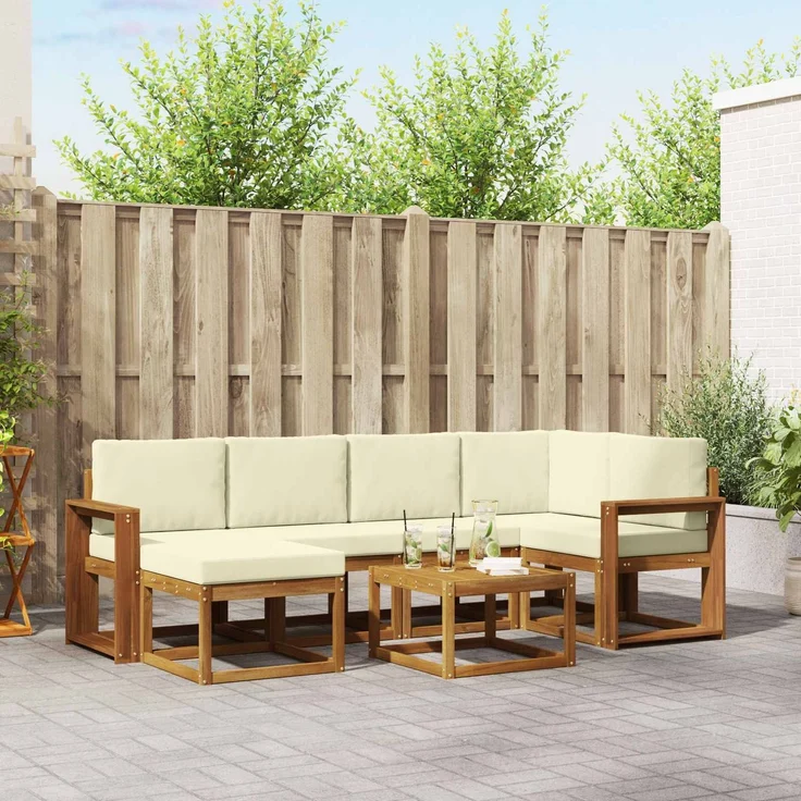 vidaXL Outdoor-Sofagarnitur mit Kissen 7 pcs Natur und Creme 3366678 – Bild 1