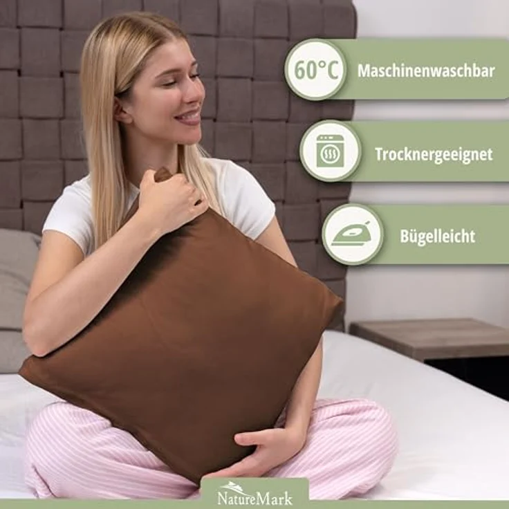 NatureMark Kissenbezüge 2er Pack Jersey Kissenbezug Kissenhülle, (2 Stück), Kissenhülle in vielen Größen und Farben (40 x 40 cm, Schoko braun) – Bild 3