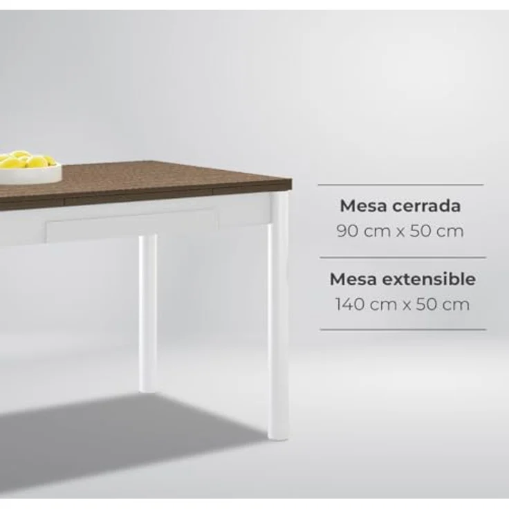 ASTIMESA Ausziehbarer Küchentisch, weiße Struktur, laminierte Oberfläche, dunkle Eiche, ideal für kleine Räume, 90 x 50 cm, ausziehbar 140 x 50 cm – Bild 7