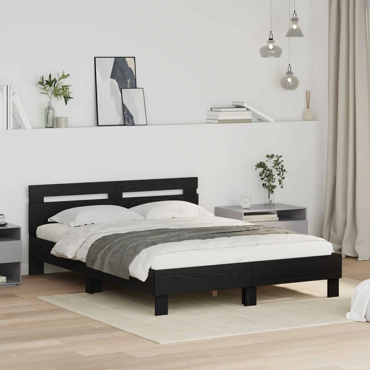 vidaXL Bettrahmen Schwarz Eichen-Optik 160 x 200 cm Holzwerkstoff 3417309 – Bild 1