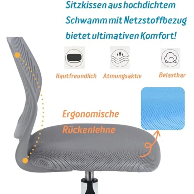 FurnitureR Campingstuhl ergonomisch, höhenverstellbarer Drehstuhl, Netzrückenlehne, 38x40 cm Sitz, 32cm Rückenlehne, Metallfuß, 130kg Tragkraft, Dunkelgrau – Bild 4