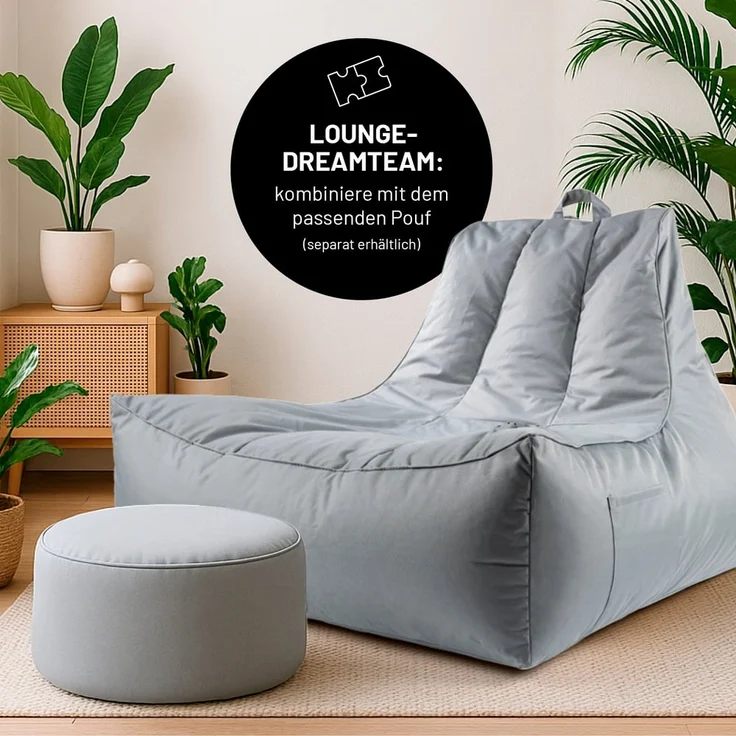 Lumaland Sitzsack Sitzsack-Lounge In-& Outdoor 380l grau, mit Flaschenhalter – Bild 9