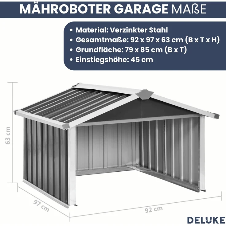 DELUKE® Mähroboter Garage aus Metall - 92x97x63cm | Dach Carport Überdachung für Rasenmäher Rasenroboter Automower Garten Mährobotergarage Regenschutz für Rasenmäher, Anthrazit – Bild 3