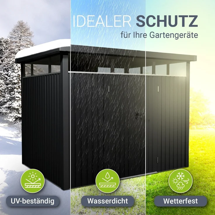 Juskys Gerätehaus Luzern 7,8 m² - Metall Geräteschuppen mit Türen & Fenstern - wetterfest & abschließbar - Fahrradgarage, Gartenhaus - Anthrazit – Bild 3