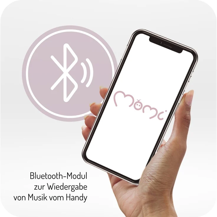 MoMi KENANI ONYX Babywippe für Babys bis 9 kg, mit LED-Display, Fernbedienung & Bluetooth für Smartphone, Batterie- oder Stromanschluss, mit 5-Punkt-Sicherheitsgurt, Bügel und Spielzeug – Bild 3