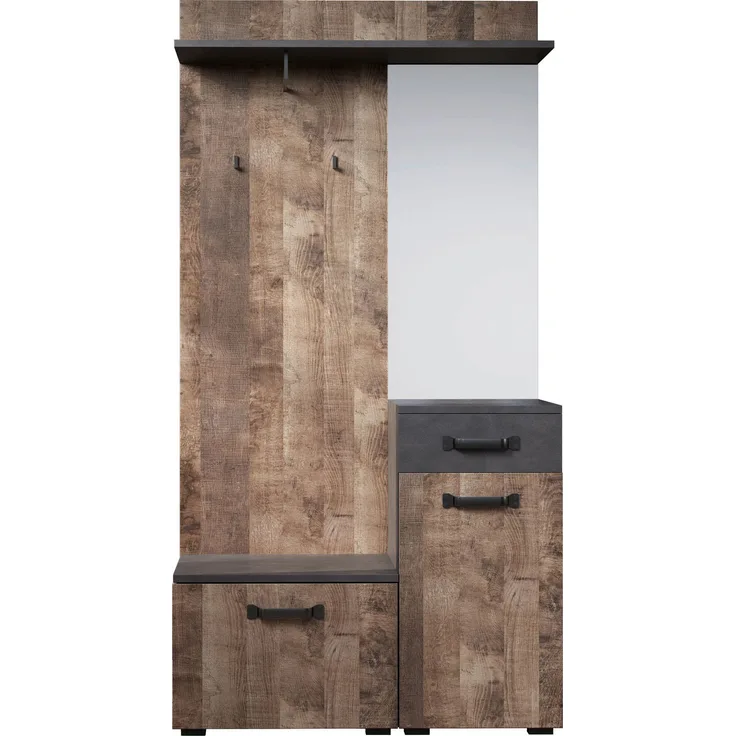 Kompaktgarderobe Smile in Eiche Tabak und Matera grau 104 x 190 cm