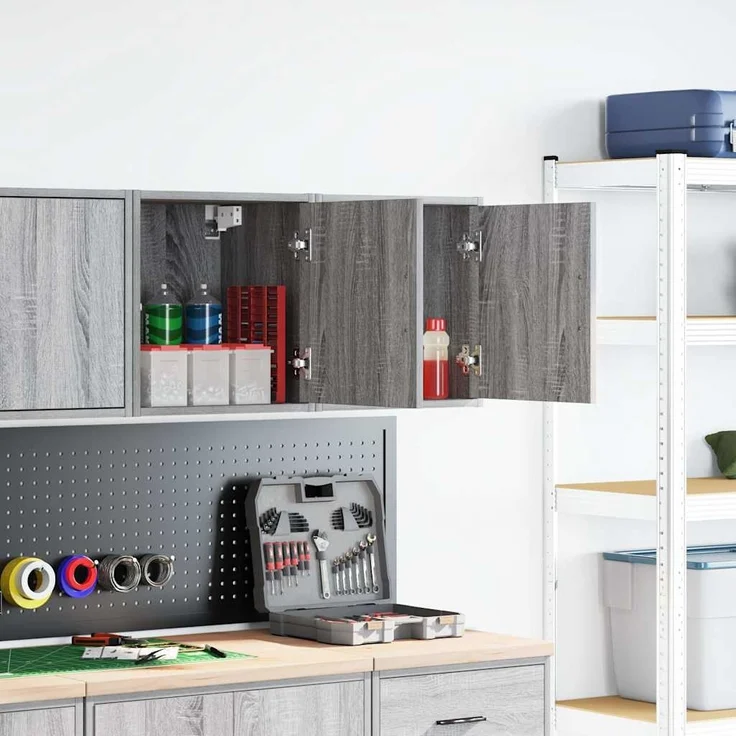vidaXL Garagen-Wandschränke 2 Stk. Grau Sonoma Holzwerkstoff 860636 – Bild 1