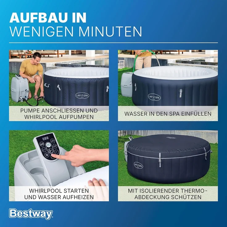 Bestway 6001C LAY-Z-SPA Energiespar Whirlpool Miami AirJet für 4 Personen Ø 180 x 66 cm, Dunkelblau – Bild 8