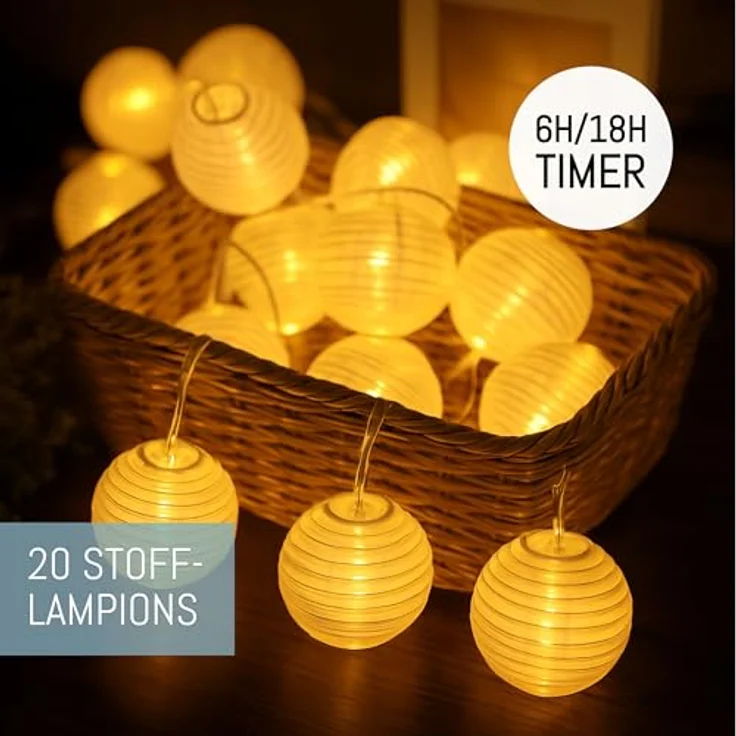 COZY HOME LED-Lichterkette Lampion Lichterkette - Batterie, Stecker und Solar, 20 Lampion LEDs I Timer-Funktion I 7 Meter mit 8 Mod I Wetterfest – Bild 7