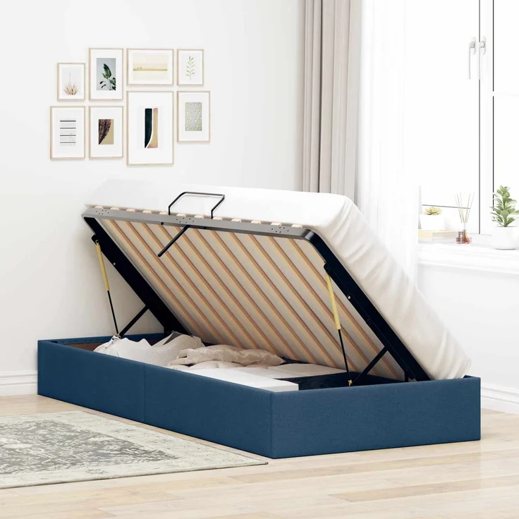 vidaXL Ottoman Bettgestell mit Speicher Blau 90 x 200 cm Stoff 3442801 – Bild 4
