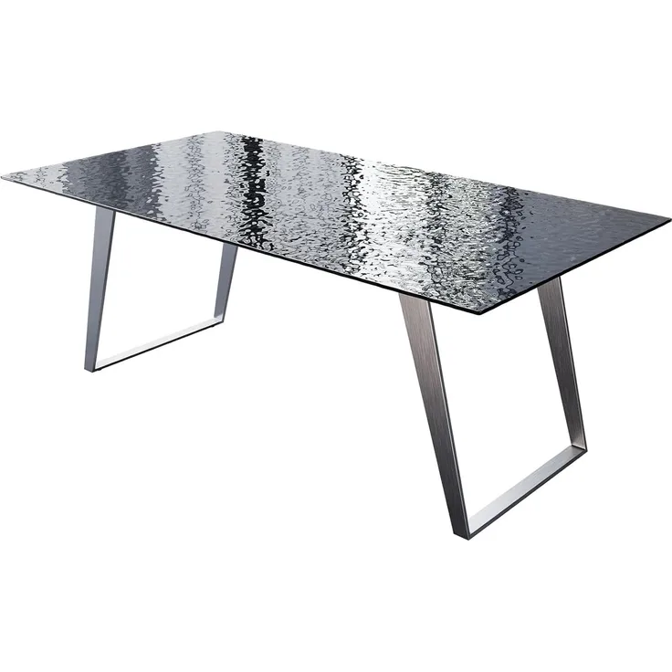Esstisch Edge 200x100 Reliefglas Rauchschwarz 3D-Design Edelstahl Schräg