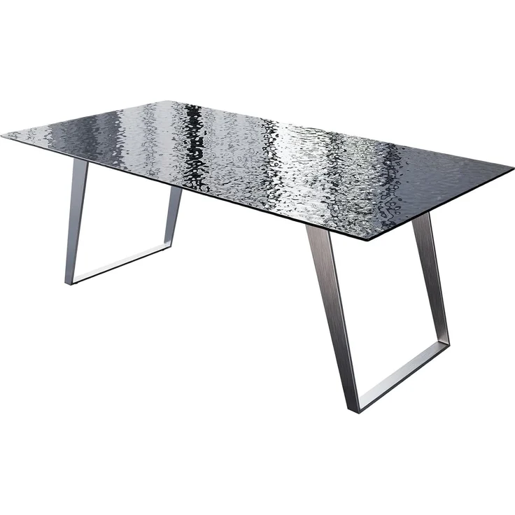 Esstisch Edge 200x100 Reliefglas Rauchschwarz 3D-Design Edelstahl Schräg