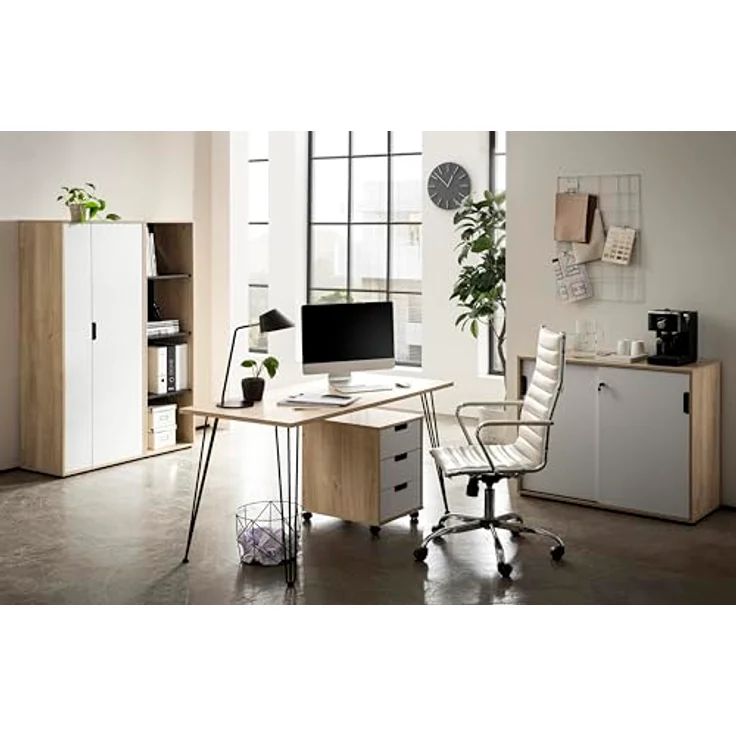 Schildmeyer Aktenschrank Emmik 702041, weißeiche Dekor/mattweiß, 65 x 41 x 163,6 cm – Bild 3