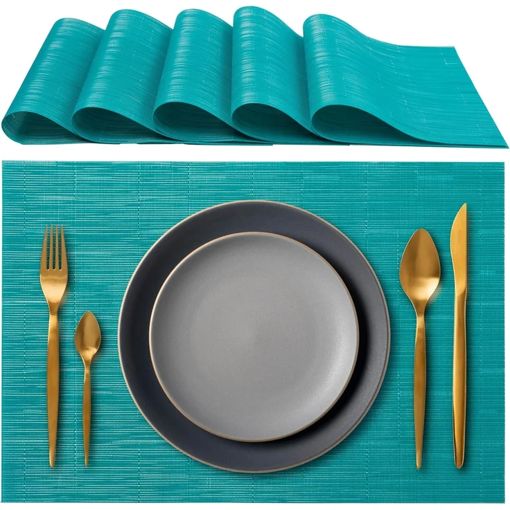 ABC Elegantes Esszimmer-Set, 6-teilig, 45 x 30 cm, abwaschbar, hitzebeständig, rutschfest, fleckenabweisend, für Küche und Esszimmer, blau – Bild 2