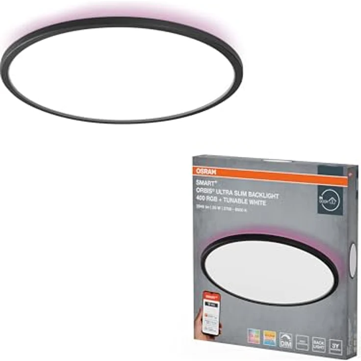 Osram SMART+ WiFi Orbis Ultra Slim LED Panelleuchte 400mm Schwarz, 25W, 1870lm, RGB+TW 2700-6500K, Alexafähig – Bild 5