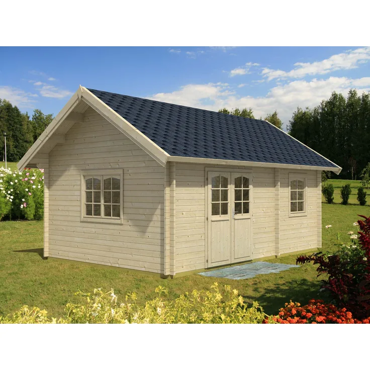 Palmako Gartenhaus Sandra 299 m² Gartenhaus aus Holz Holzhaus mit 44 mm Wandstärke inklusive Schlafboden Blockbohlenhaus mit Montagematerial