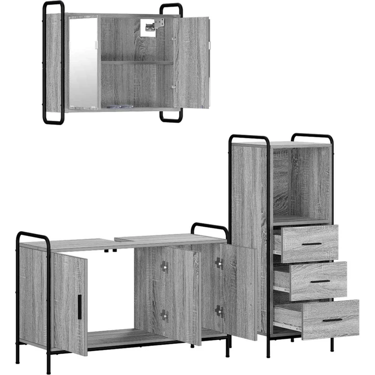vidaXL Badezimmerschrank-Set 3 stk. Sonoma-Grau 40 x 36 x 109,5 cm 3444528 – Bild 6