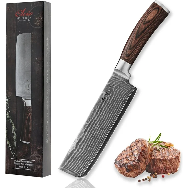 Wakoli Asiamesser EDIB Nakirimesser I Kochmesser Küchenmesser I 17,5 cm Klinge, VG10 Kern, 67 Lagen Damaststahl, Pakkaholzgriff, inkl. Geschenkbox – Bild 1