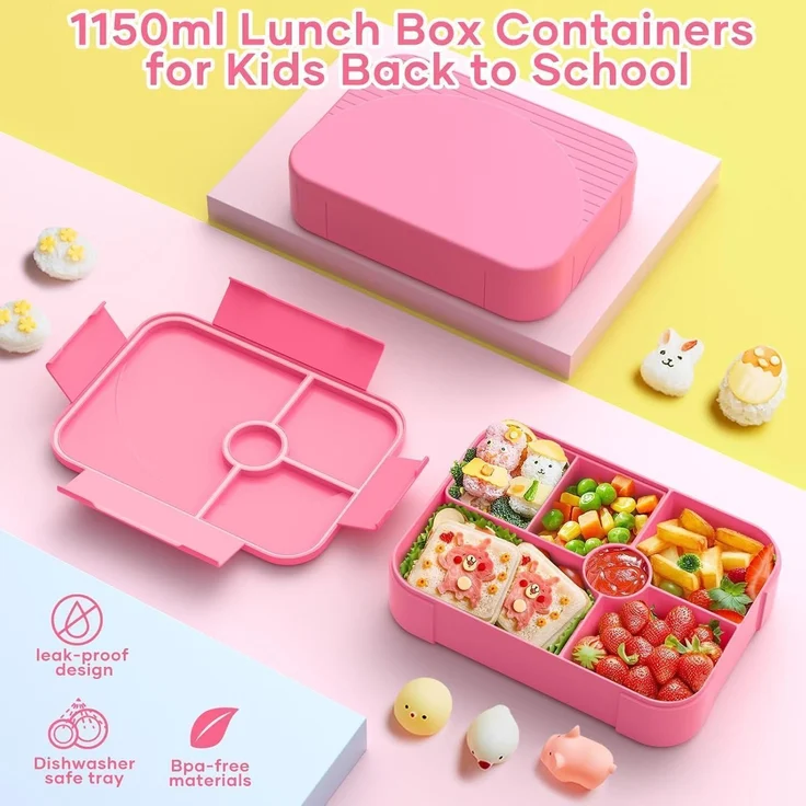 Brotdose Kinder Fächer Auslaufsicher Lunchbox Schule Rosa – Bild 2