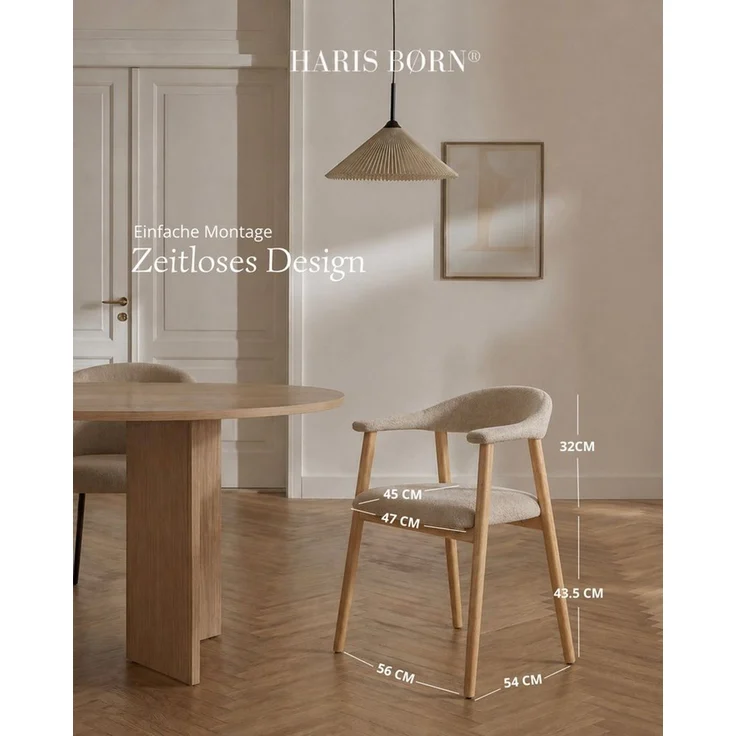 Haris Børn Esszimmerstuhl mit Armlehne ELIN (Massiv Eiche) - Polsterstühle für Esszimmer (Set, 6 St), Premium Esszimmer Stühle & Esstisch Stühle - Moderner Polsterstuhl – Bild 2