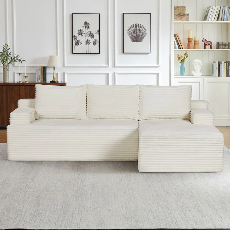 Modulares Ecksofa mit Cordbezug und Taschenfederkern in Beige,H 66 x T 238 x B 152 cm – Bild 1