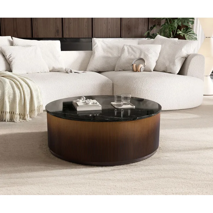 Couchtisch Fiorano 90x90 cm Marmor Schwarz Silber Metall Gold Ombre