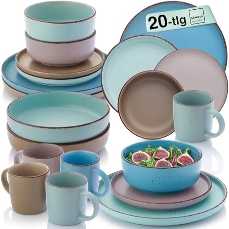 Sänger Bombay Meeresboden Kombiservice, 20-teiliges Geschirr-Set aus kratzfestem Stein, Mehrfarbig, rund, Ø 27 cm – Bild 1