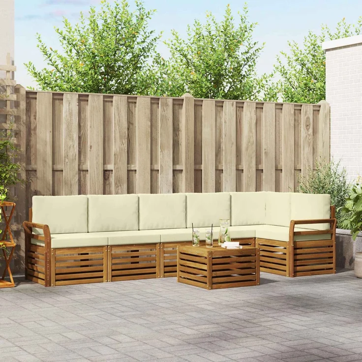 vidaXL Outdoor-Sofagarnitur 7 stk. 6-Sitzer Natur und Creme 3374930 – Bild 1