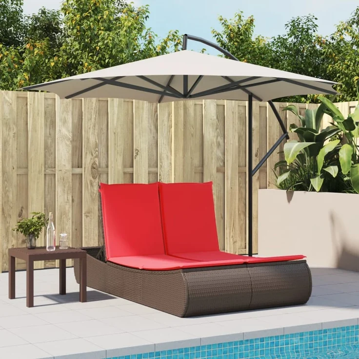 vidaXL Doppel-Sonnenliege mit Auflagen Braun Poly Rattan 368096 – Bild 3