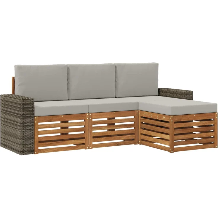 vidaXL Outdoor-Sofagarnitur 4 stk. 4-Sitzer Natur und Hellgrau 3384217 – Bild 2