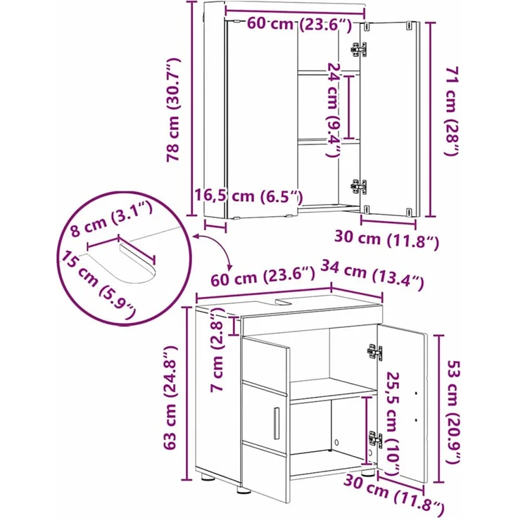 vidaXL Badezimmermöbel-Set TULUM 3 stk. Sonoma-Eiche 60 x 34 x 63 cm 3398036 – Bild 9