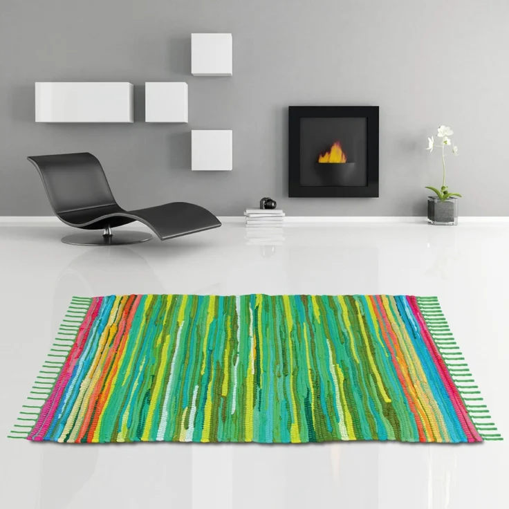 Flickenteppich handgewebter Teppich aus Baumwolle, stylischer und strapazierfähiger Fleckerlteppich in vielen verschiedenen modischen Ausführungen erhältlich (160 x 230cm / grün - dunkelgrün) – Bild 9