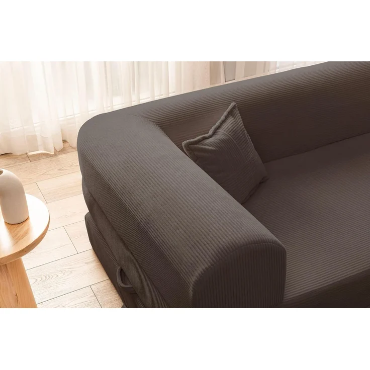 Ecksofa mit Schlaffunktion, 280 cm, Braun, 100% Gerippter Plüschstoff | 28 DNS Flexi-Schaumstoffkern, Abnehmbarer Bezug, 4 Kissen | Pfotenfreundlich & rutschfest – Bild 6