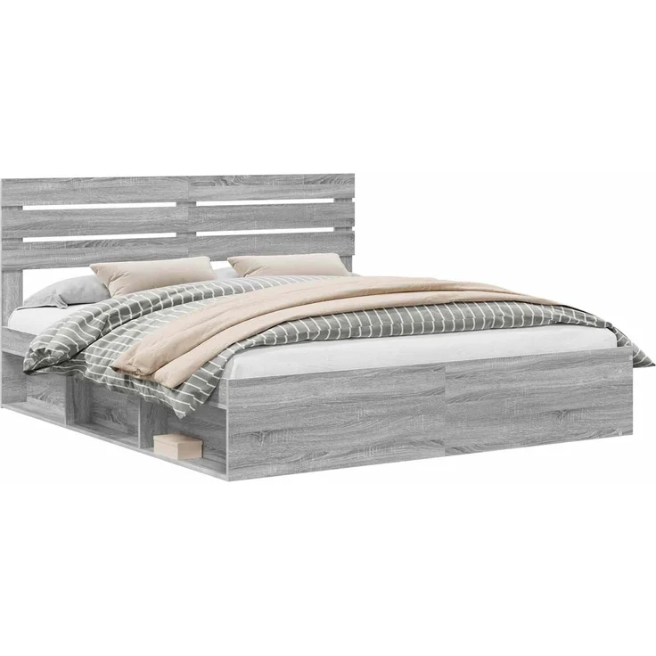 vidaXL Bettrahmen Graues Sonoma 200 x 200 cm Massives Kiefernholz 3411380 – Bild 1
