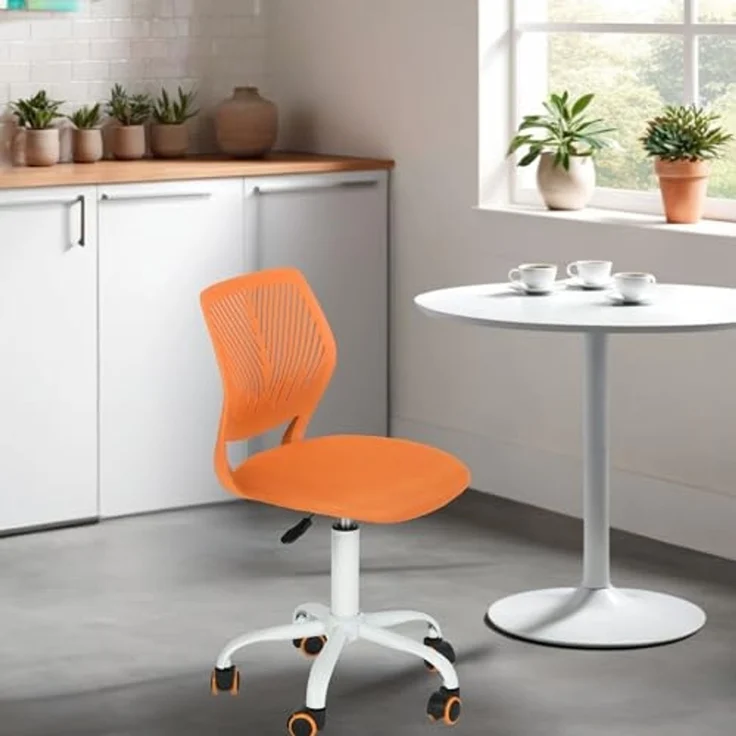 FurnitureR Esszimmer-Drehstühle, 1PC Küchenstuhl, gepolsterter Stuhl, Drehstuhl, bequemer Stuhl mit Rädern, Rückenlehne, armloser Stuhl für Esszimmer, Wohnzimmer,Orange – Bild 4