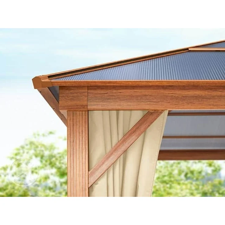 Gartenpavillon 3x4 m Holzoptik, ca 8 mm Polycarboat-Dach, 4 Seitenteile in champagner – Bild 6