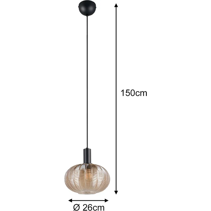 Pendelleuchte ELVEZIA einflammig mit Kugel Glasschirm Amber Ø 26cm – Bild 4