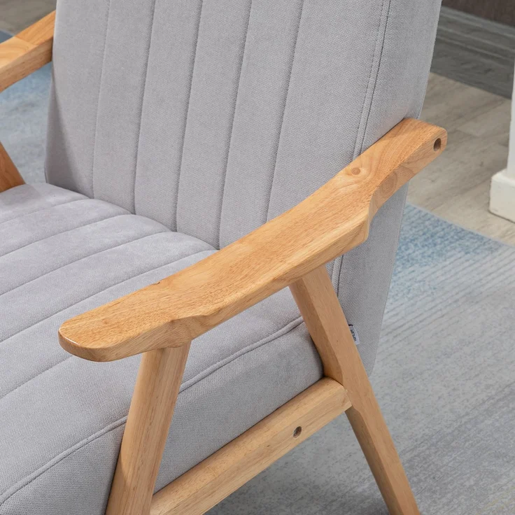 Ohrensessel Polsterstuhl mit Armlehnen Loungesessel Relaxsessel Skandi-Design Gummiholzbeine Hellgrau für Wohnzimmer & Entspannung--Hellgrau--68x74x82cm--YOUDENOVA – Bild 7