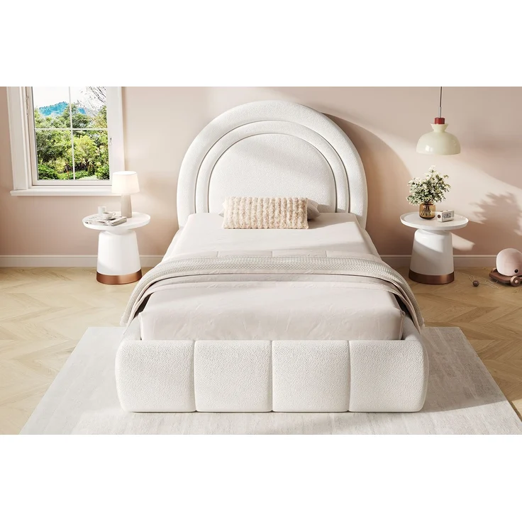 ZUBALIYA Polsterbett 90 x 200 cm mit hydraulischem Bettkasten, Lattenrost, Bouclé, Beige – Bild 23