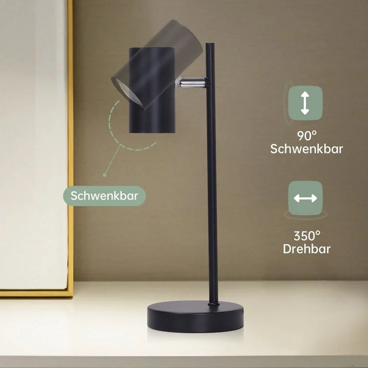 ZMH Tischleuchte GU10,schwenkbare Tischlampe mit 350° Drehbereich, 90° neigbar, ohne Leuchtmittel, für Schreibtisch, Nachttisch und Arbeitszimmer – Bild 3