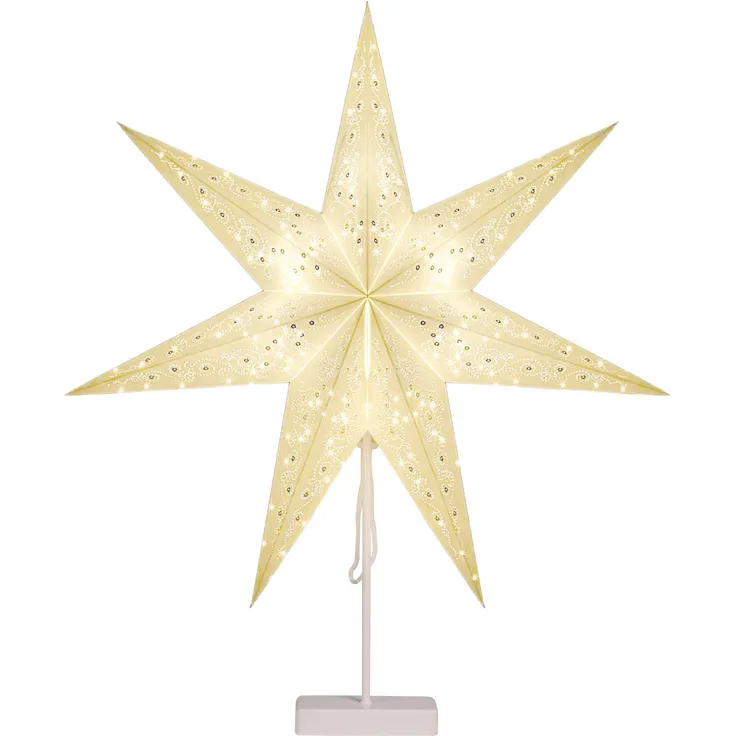 Casaria LED Weihnachtsstern mit Ständer Pailetten Beleuchtet 60 cm creme Papierstern Weihnachten Weihnachtsdeko Leuchtstern Dekostern Adventsstern