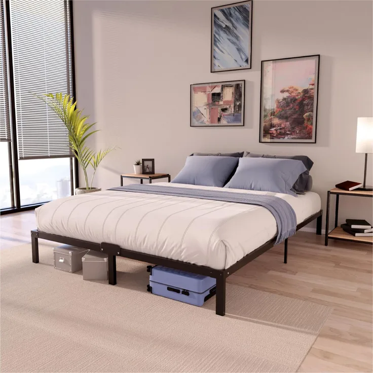 Dreamzie Bettgestell 140x190 mit Lattenrost aus Metall - Bett 140x190 für Matratze, Höche 35 cm - Großer Stauraum, Leicht zu Montieren und Stabil - Schwarzer Lattenrost