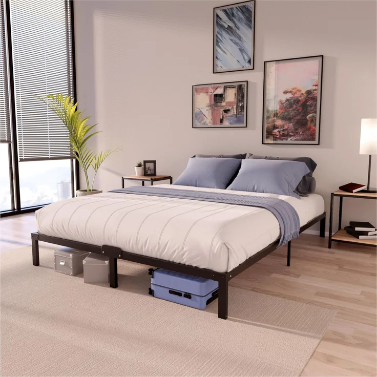 Dreamzie Bettgestell 140x190 mit Lattenrost aus Metall - Bett 140x190 für Matratze, Höche 35 cm - Großer Stauraum, Leicht zu Montieren und Stabil - Schwarzer Lattenrost – Bild 1