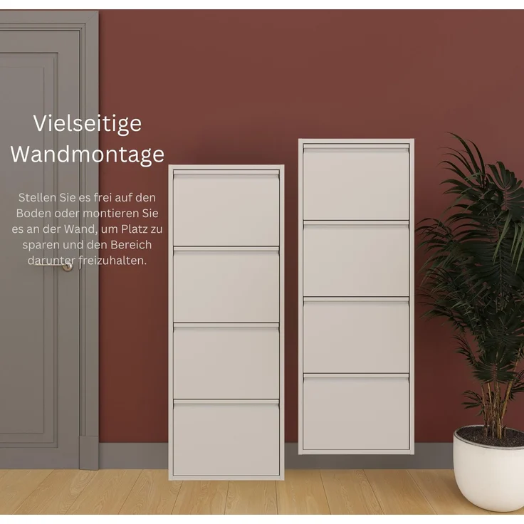Schuhkipper Metall 50 x15 x 136 cm, 4 Klappen, grau RAL 7035 – Bild 3