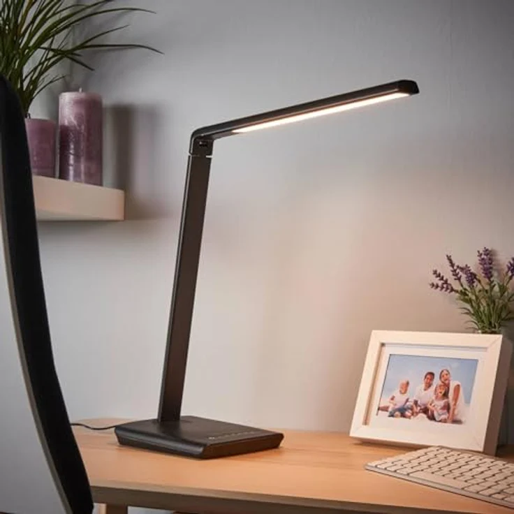 Lindby Kuno, LED Tischlampe in schwarz, dimmbar mit USB Anschluss für Arbeitszimmer & Büro – Bild 2
