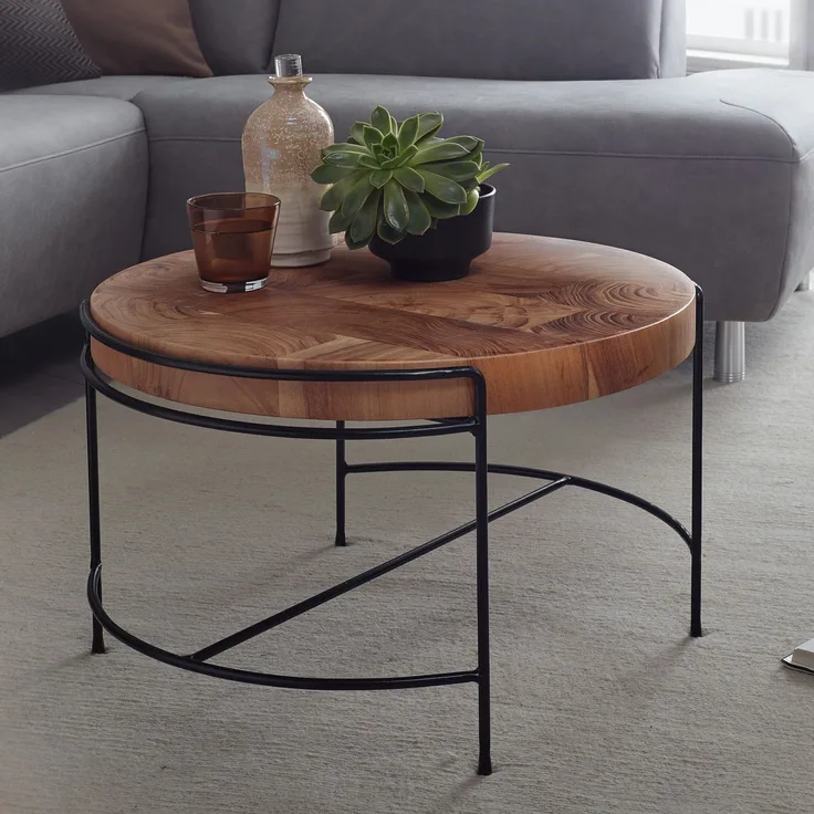 Couchtisch 62 x 40 x 62 cm Sofatisch Akazie Massivholz / Metall